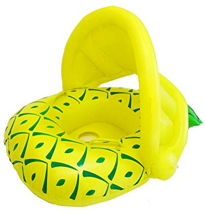 Vindany Salvagente Neonato - Neonato Gonfiabile Giocattoli Galleggianti Baby Float Salvagente con Regolabile Parasole per Bambini (6-36 Mesi) (Yellow Pineapple)