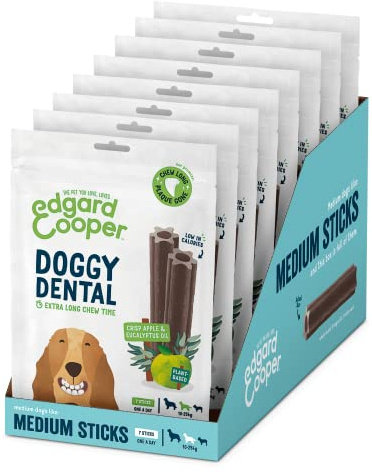 Edgard & Cooper Snack per Cane Stick Dentali Naturale 8x7 (confezione da 8) Bastoncini da Masticare, igiene dentale, tempo di masticazione lungo, alito fresco (Mela e Eucalipto, Medio)