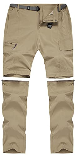 MANSDOUR Herren wandelbare Wanderhose, Schlaghose, schnell trocknend, leicht, mit Reißverschluss, khaki, 52