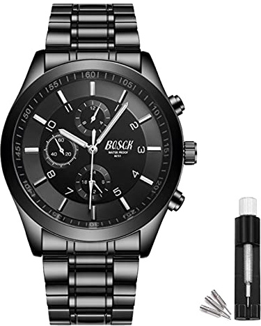 Bosck Men's Casual Watch – Stylish Sporty Design, 30M Waterproof, Analog Quartz, No Chronograph, Perfect for Business or Everyday Wear，Stainless Steel
