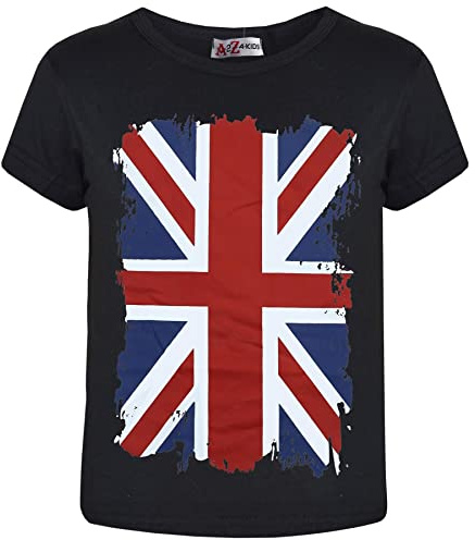 A2Z 4 Kids Flickor Pojkar Soccer Team Fotboll Värld Kopp Stöd T Shirt Union Jack - T Shirt 551 Black 9-10