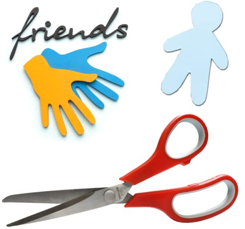 Ciseaux avec poignée souple et lames en acier, 21 cm, super aiguisés, multi-usages pour école, bureau, maison, papier, carton, tissu, feutre, coupe de précision (gris et rouge)