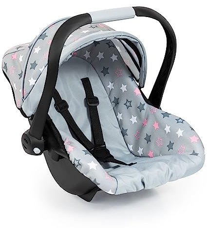 Bayer Design 67907AA Puppenautositz EasyGo, Puppensitz, Puppenzubehör, mit Gurt, Dach, verstellbarem Griff, Grau, Sterne