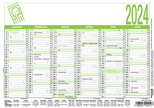 Arbeitstagekalender Recycling 2024 - A5 (21 x 14,8 cm) - 6 Monate auf 1 Seite - Blauer Engel - Tafelkalender - Plakatkalender - Jahresplaner - 904-0700