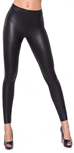 LEENSY Wet Look Faux Leather Leggings, Butt Push Up High Waist Leather Leggings Full Length Tight Leather Legging Trousers for Women (as8, Numeric, Numeric_10, Regular, Regular, Black)