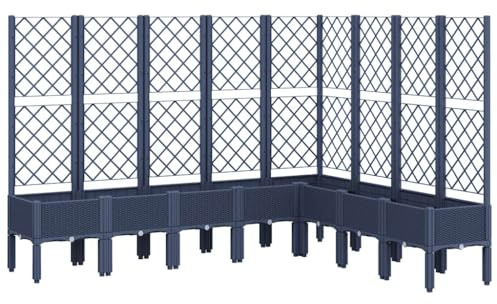 vidaXL Jardinera con Enrejado, Macetero de Plantas Flores, Maceta de Hierbas, Arriate para Jardín Patio Balcón Terraza, PP Azul Gris 200x160x142 cm