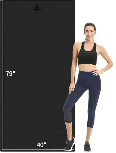Hatha Yoga Extra Long TPE Yoga Mat 79 x 40” x 1/2 Thick Non-slip Exercise Mat for Home Gym Use, Yoga, Pilates, Fitness & Workouts (Black)