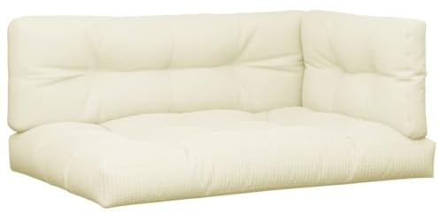 vidaXL Palettenkissen 5-TLG., Palettenauflage für Europaletten, Palettenpolster Palettensofa Outdoor, Sitzkissen Rückenkissen Seitenkissen, Creme Stoff