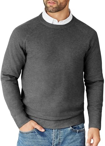 COOFANDY Maglioni Uomo Girocollo Maglione a Maglia Casual Felpa Firmati a Maniche Lunghe Maglione da Lavoro Uomo Estivo Sweater Business Grigio Scuro M