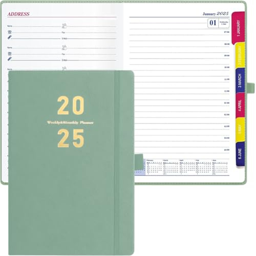 Kalender 2025, mötesplanerare A5-planerare – veckoplanerare A5 med mjukt lock, ca A5 (21,3 x 14,5 cm), möteskalender, bokkalender 2025 (jan.2025-dec2025) (grön)