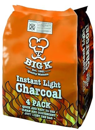 Biig K Instant Light Lumpwood Charcoal, 4x1kg Bags Instant BBQ Charcoal