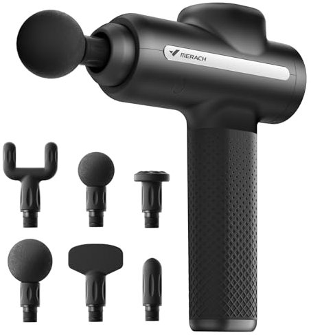 Massagepistole, Merach Massage Gun, Massagegerät für Schulter Körper Rücken Entspannung, Masagegäret Pistole Mit 6 Massageköpfen, Massagepistole Testsieger mit 5 Intensitätsstufen, Geschenke