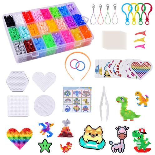Umllpet 6300 Bügelperlen Set,24 Faber Bügelperlen,5mm DIY Steckperlen mit Bügelperlen Platten Aufbewahrungsbox,Fuse Beads Bunt Bugelperlen für Kinder Handwerk Geschenk