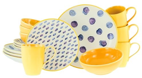 CreaTable, 24176 Serie Maisie, set di stoviglie da 16 pezzi per 4 persone, servizio combinato in gres, lavabile in lavastoviglie e microonde, produzione di qualità