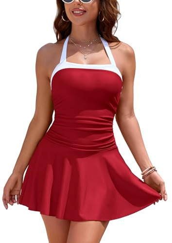 SHEKINI Traje de Baño de Una Pieza para Mujer Traje de Baño Sin Espalda con Falda