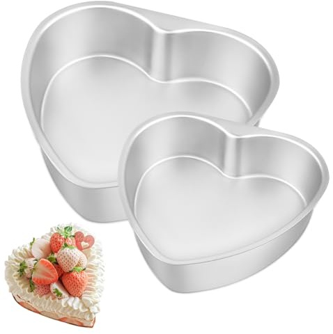 Mu Mianhua 2 Pcs Heart Cake Tin Set 6'' 8'' Aluminium Heart Cake Pan Non-Stick Deep Baking Tin Baking Pan Cake Mould for Wedding Birthday Christmas Party