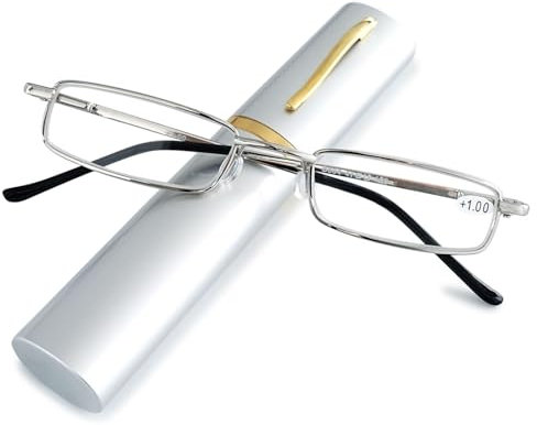 Customize what you need Slim Pen Reading Glasses - Blue Light Blocking Metal Readers with Portable Tube Case - Superlight Spring Hinge Eyewear for Travel - Available in Various Strengths 1.0 to 3.0(Si