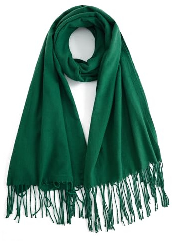 Bobelle Wear Écharpe d'hiver chaude pour femme en coton doux uni avec franges/glands, grande étole épaisse, 196 x 69 cm, vert, 196 x 69 cm