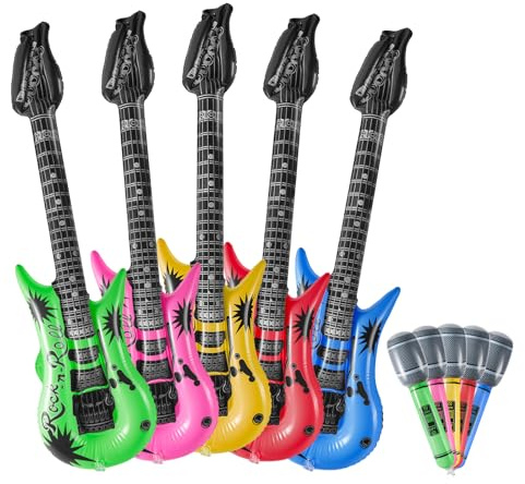 10 PCS Inflatable Guitar and Inflatable Microphone, for Adult and Children Concert Stage Punk Rock Instrument Party Prop Decoration