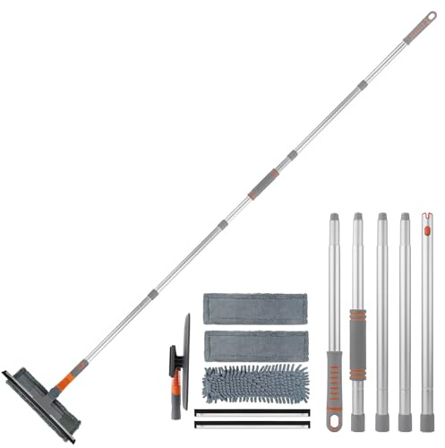 Tendak Tergicristalli con manico telescopico, 3 in 1, professionale per finestre, da 23 cm a 200 cm, pulitore per vetri per finestre alte in interni ed esterni
