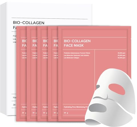 Maschera Collagene Viso, Bio Collagen Face Mask - 5 Pezzi - Idratazione Intensa, Pelle Compatta, Luminosità Istantanea, Maschere Collagene Viso per Ogni Pelle (Rosa)