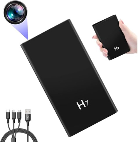 Nisanmoon Telecamera Nascosta Powerbank Mini Telecamera Spia, 5000mAh Powerbank Telecamera Spia Nascosta Supporto Scattare Foto/Video, Visione Notturna e Registrazione Loop, Include 3 in 1 Cavo USB