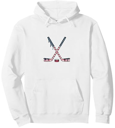 Ice Cream Drip Hockey American Flag Youth Boys Girls Pullover Hoodie, Adult Unisex, White, X-Large