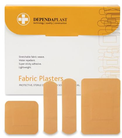 Dependaplast Fabric Plasters - Latex-Free, Washproof, Extra Flexible, Low-Allergy Adhesive, Lightweight Stretch - Assorted Box of 100
