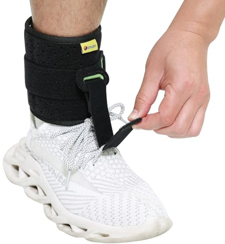 Tenbon Ankle Support Drop Foot Brace Orthosis - Comfort Cushioned Adjustable Wrap Compression For Improved Walking Gait, Prevents Cramps Ankle Sprains (Black)
