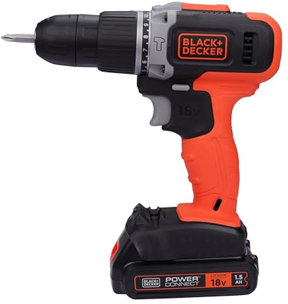 BLACK+DECKER BCD003C1-QW - Taladro atornillador de percusión a batería de 18 V, 1 batería de 18 V - 1,5 Ah