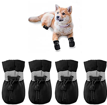 YAODHAOD Protector de Pata de Botas para Perros, Zapatos para Perros Antideslizantes, Estos Cómodos Zapatos Suave Tienen Correas Reflectantes, para Perros Pequeños (4, Negro)