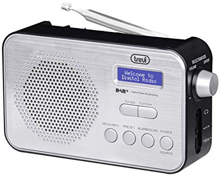 Trevi DAB 7F92 R Tragbares Radio DAB/DAB+, Hochlesbarkeit Punktmatrix-Display, Uhr mit 2 programmierbaren Weckern, wiederaufladbarer Lithium-Akku, Schwarz