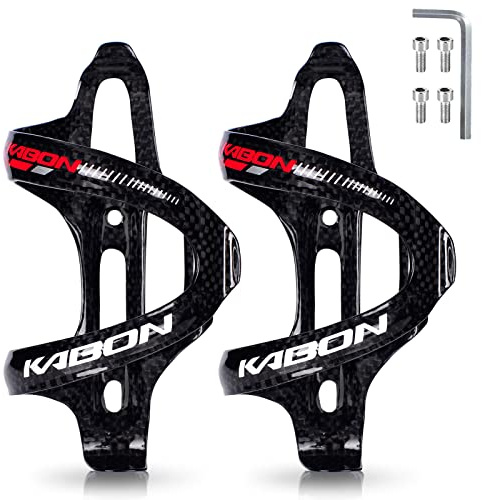 KABON Bike Water Bottle Holder, Lightweight 3K Carbon Fiber Bicycle Drink Water Bottle Cages for Road Bike MTB Cycling Accessories - Pack of 2 (Black Red)
