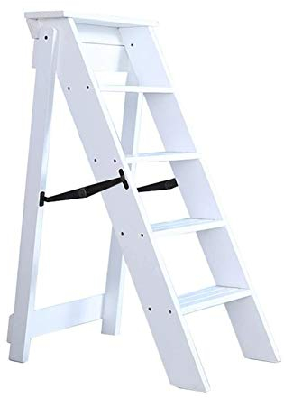 Holz 5 Tread Sicherheitsstufenleiter |Faltschritts Hocker |Multi-Purpose Tragbare Trittleiter Hausgarten-Bibliothek Climb Leiter, Weiss