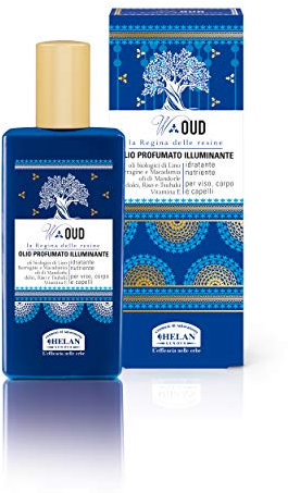 Helan, W Oud, Olio Capelli, Viso e Corpo, Profumato e Illuminante, per Pelle e Chioma Setosa e Morbida, a Rapido Assorbimento - Olio Corpo Secco Idratante con Lino, Mandorle Dolci e Vitamina E, 50 ml