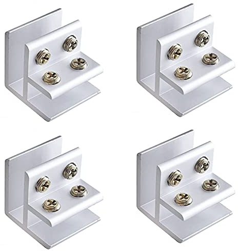 4 Stücke 90 Grad 10-12 mm Glashalter Glasklemme, Einstellbar Aluminium Glas Klemme Glas Regal Unterstützung, für Glastür, Glasvitrine, Schranktür aus Glas zur Wandmontage
