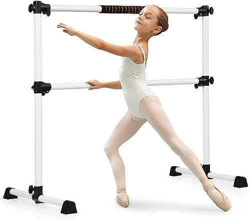 GYMAX Barra de Ballet Independiente Móvil Altura Regulable Barra de Estiramiento Desmontable Barra de Ballet de Hierro Carga hasta 100 kg