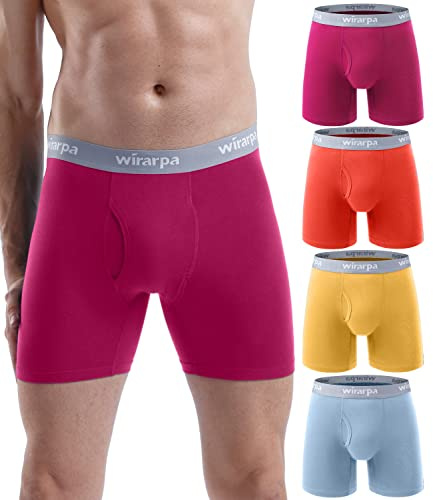 wirarpa Men's Underwear Trunks Cotton Stretch Boxer Shorts Open Fly Tagless Underpants for Men Regular Leg 4 Pack Multicoloured Size XL