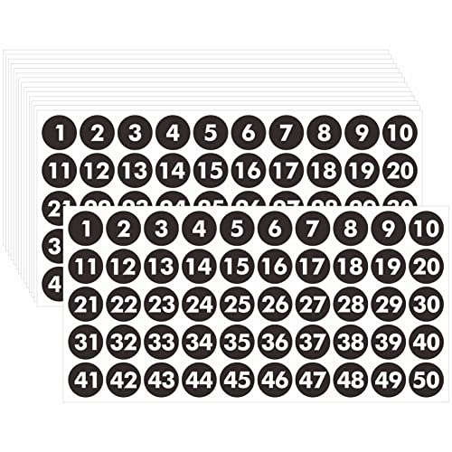 750 pezzi adesivi numerici rotondi, 15 fogli etichette numeriche in vinile nero consecutive 1-50 adesivi numerici autoadesivi per interni, esterni, ufficio, aula, deposito, organizzazione, scatole