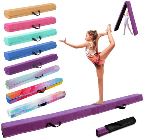 SportBob Viga de Equilibrio Gimnasia 240 cm, Barra de Gimnasia Plegable Portátil para Entrenamiento con Base de Goma Antideslizante para Niños, Principiantes y Gimnastas Profesionales