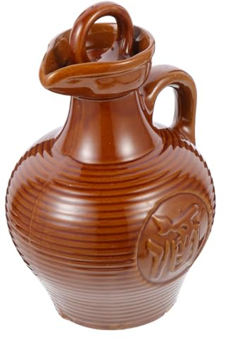YARNOW Ceramic Wine Jug Wine Container for Home Kitchen and Bar Relief Craft Drinking Pot Brown Ceramic Decanter Jar 6.69 X 4.72 X 2.75 in 1 piece