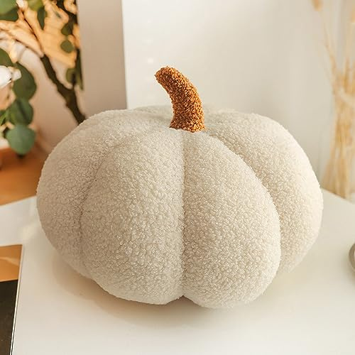 Pumpakudde, Pumpkin Pillow, 3D Halloween Plyschkudde, Höstdekoration (vit)