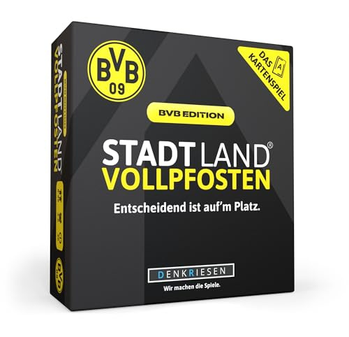 DENKRIESEN - Stadt Land VOLLPFOSTEN® Das Kartenspiel – BVB Edition | Ab 8 Jahren | 3-6 Spieler | BVB-Fanartikel | Borussia Dortmund | Perfekt für Fußballfans und Spieleabende