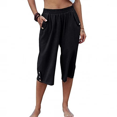 Capri byxor dam breda linnebyxor dam sommar 3/4 sweatpants stretch mjuka ventilerande träningsbyxor raka ben tunna joggingbyxor lediga lätta tygbyxor med fickor, Activewear byxor