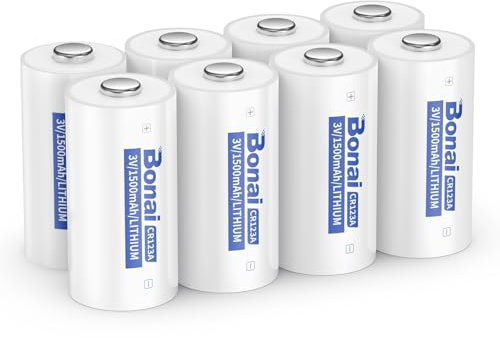 BONAI CR123A Batterie al Litio CR123 da 3V 1500mAh Non Ricaricabile Lunga durata con Auto-Scarica Bassa per Sensori Intelligenti, Torcia elettrica, Fotocamera, Giocattolo, Microfono (confezione da 8)