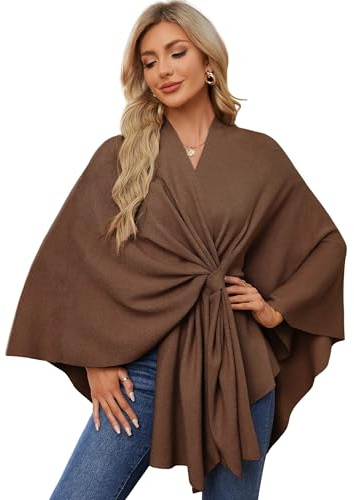PULI Poncho elegante de punto para mujer, ponchos y capas que se abren por delante, chal envolvente versátil con solapa, caramelo, Talla única
