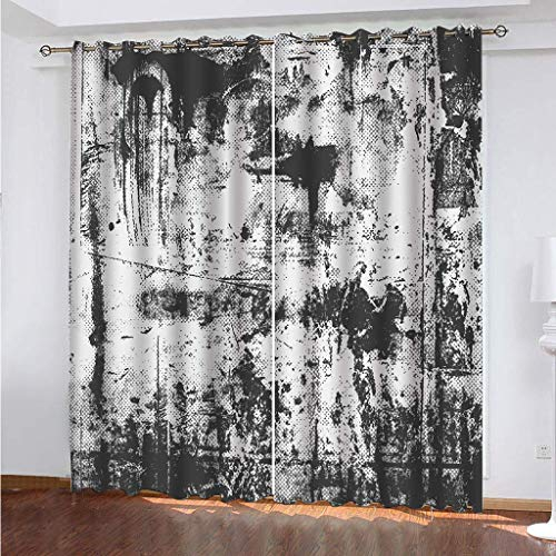 Gardinen Kinderzimmer Blickdicht - 2 Stück 3D Digitaldruck Abstrakte Schwarz-Weiß-Kunst Vorhang Verdunklungsvorhänge Schlafzimmer Wohnzimmer Ösenschal Kinder Thermovorhang