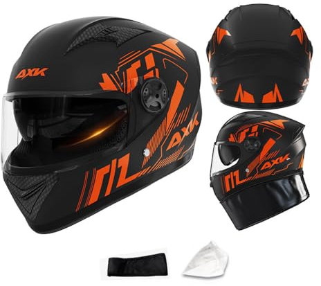 Casque De Moto Intégral Homme Femme Casque Rétro Modulable Certifié DOT/ECE Avec Pare-soleil Anti-buée Casque De Descente Casque De Cyclomoteur Casque De Sécurité Pour Cruiser Chopper,Orange-55~62CM