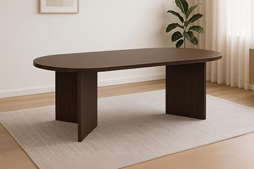 SAM Esszimmertisch Ovi | 204 x 90 cm | Holz Nussbaum-Optik | Tischplatte 40mm | Tischbeine in V-Form | ovaler Esstisch mit geraden Kanten | Holztisch Esszimmer | Esstisch Holz