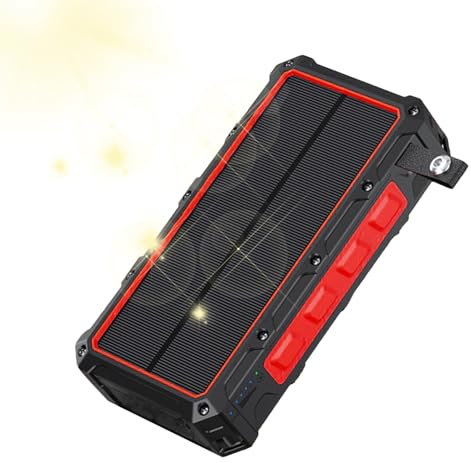20 000 mAh solkraftbank, bärbar solladdare, 16,6 x 8,5 x 3,5 cm solladdare handvev batteri powerbank, LED-, inbyggd SOS-larmfunktion och, vattentät powerbank för kvinnor män